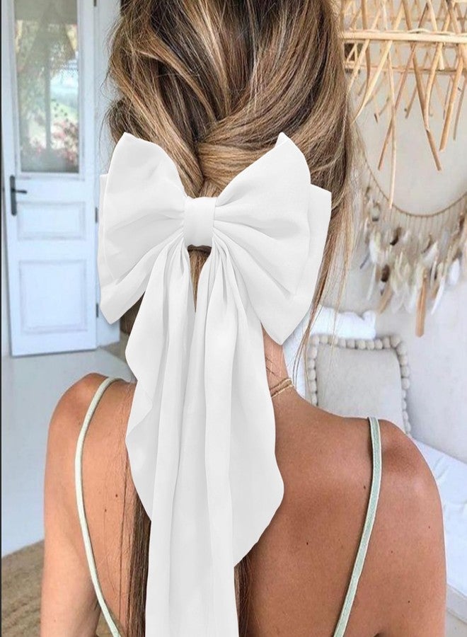 ILLPTA Hair Bow for Girls,Cute Bow Hair Clips for Women Oversized Satin Hair clips Long Ribbon Hair Accessories Gifts for Girl (Pure white) - Image 4